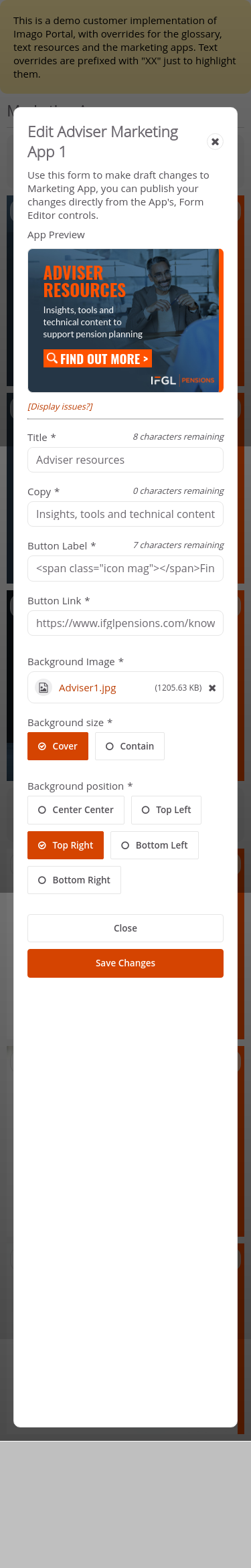 Customer-IFGL > 03 Marketing Dashboard > Edit Marketing Apps